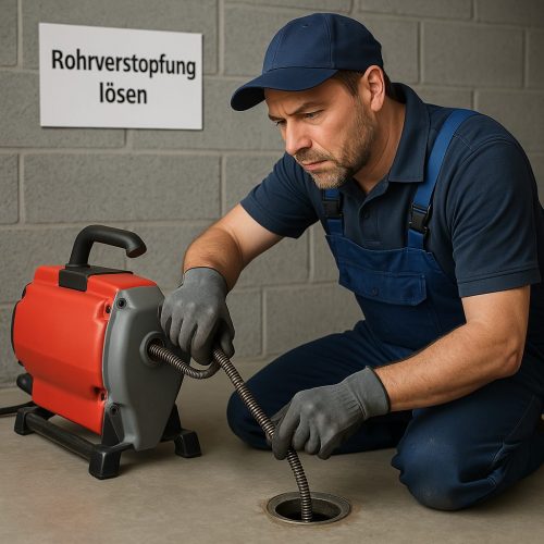 Rohrreinigungsspirale behebt Verstopfung an der Rohrleitung im Keller – Abflussreinigung und Rohrreinigung Fabeos Rohrreinigung Notdienst Wolfsburg -
